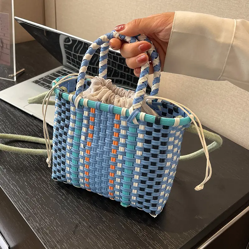 Woven Women's Summer Crossbody Bag Pink Blue - Image 5
