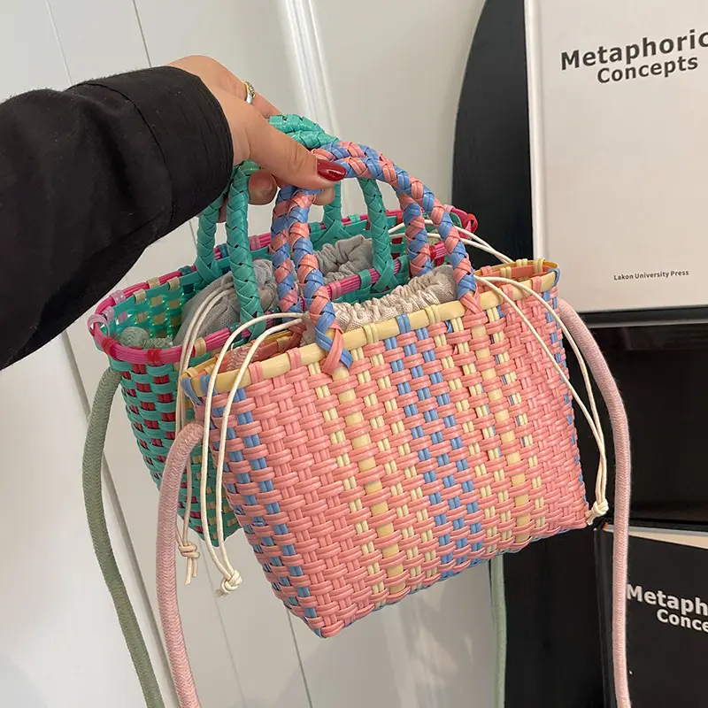 Woven Women's Summer Crossbody Bag Pink Blue - Image 6