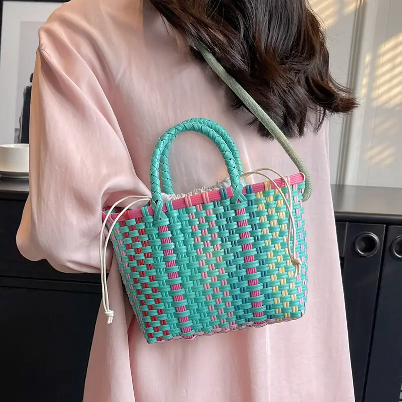 Woven Women's Summer Crossbody Bag Pink Blue - Image 7