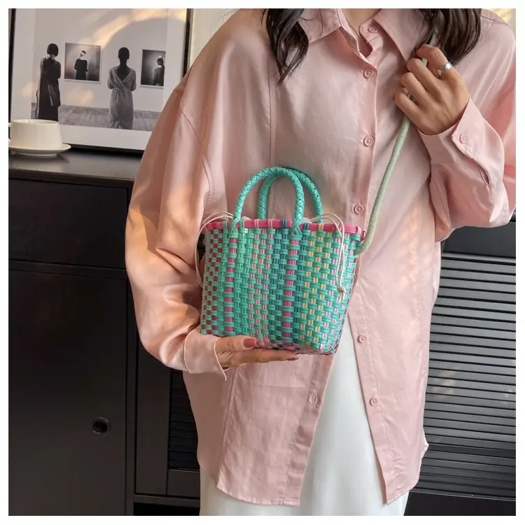 Woven Women's Summer Crossbody Bag Pink Blue — feature 25