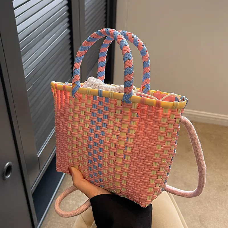 Woven Women's Summer Crossbody Bag Pink Blue - Image 2