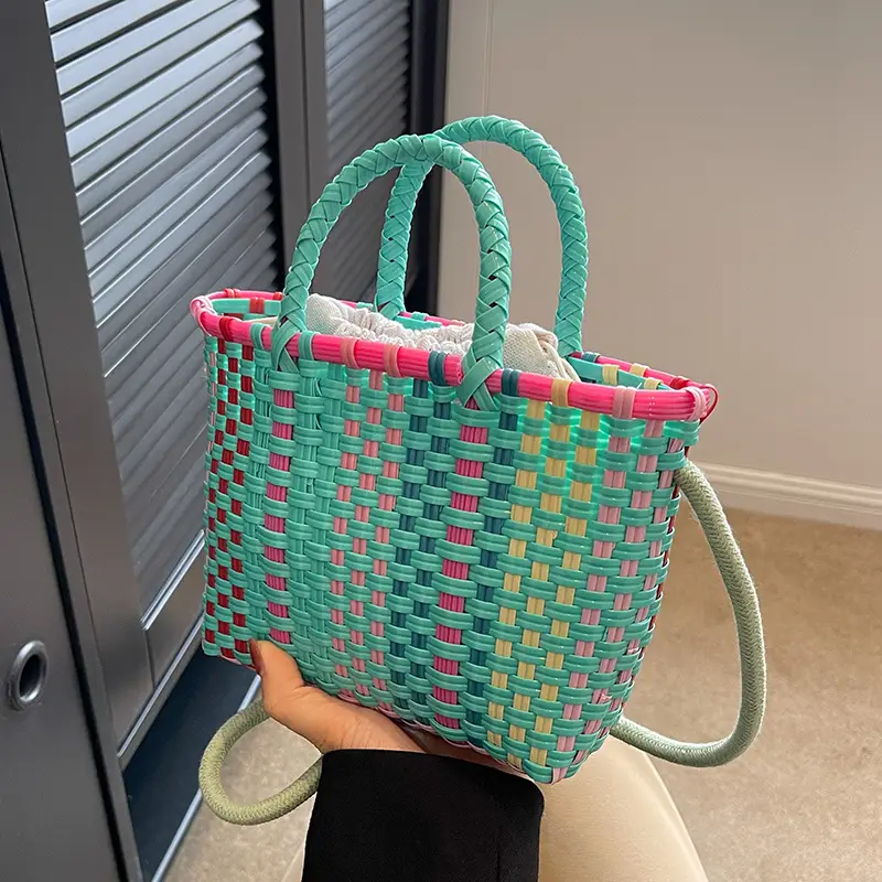 Woven Women's Summer Crossbody Bag Pink Blue - Image 3