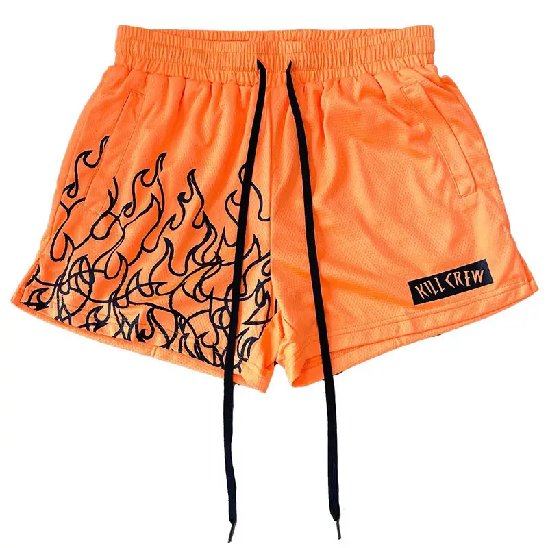 Men's Orange Flames Mesh Basketball Shorts — feature 13
