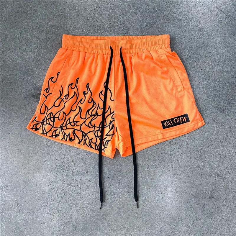 Men's Orange Flames Mesh Basketball Shorts — feature 14