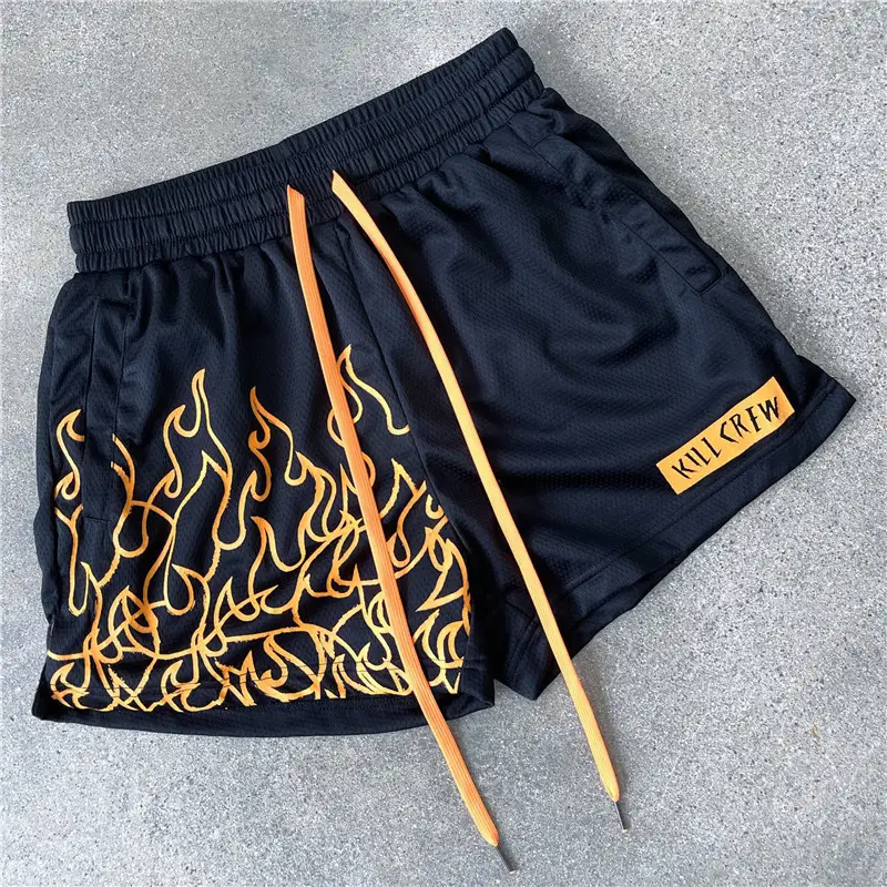 Men's Orange Flames Mesh Basketball Shorts — feature 16