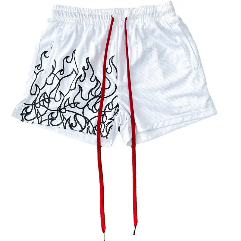 Men's Orange Flames Mesh Basketball Shorts — feature 19