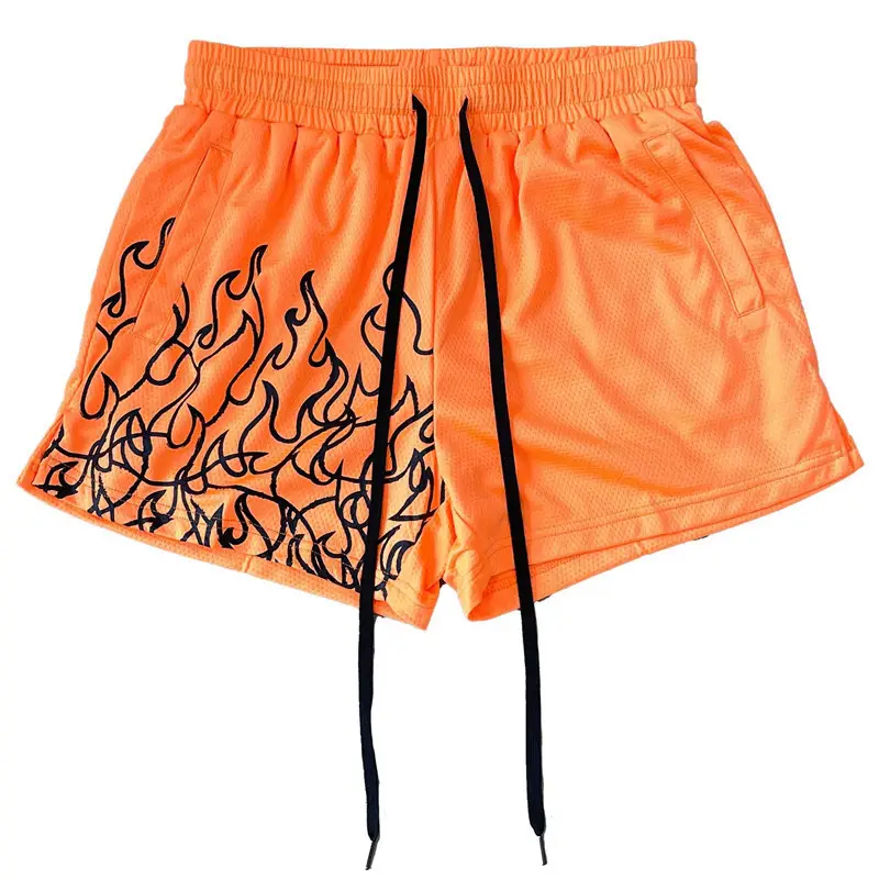 Men's Orange Flames Mesh Basketball Shorts — feature 22
