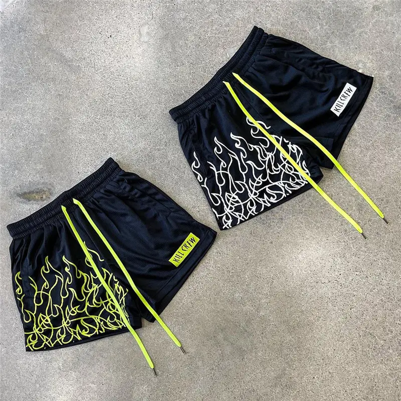 Men's Orange Flames Mesh Basketball Shorts — feature 4