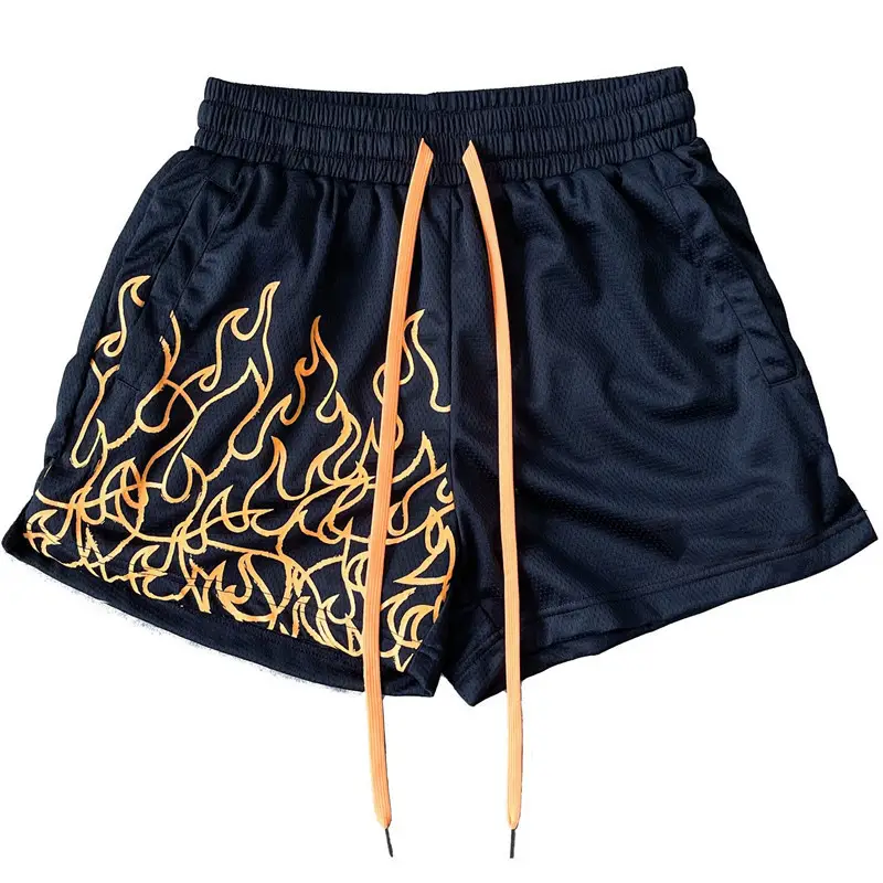 Men's Orange Flames Mesh Basketball Shorts