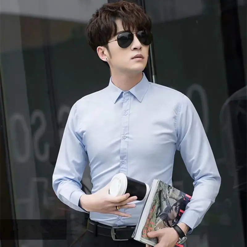 Men's Long Sleeve Plain Shirt Maroon Slim Fit - Image 4