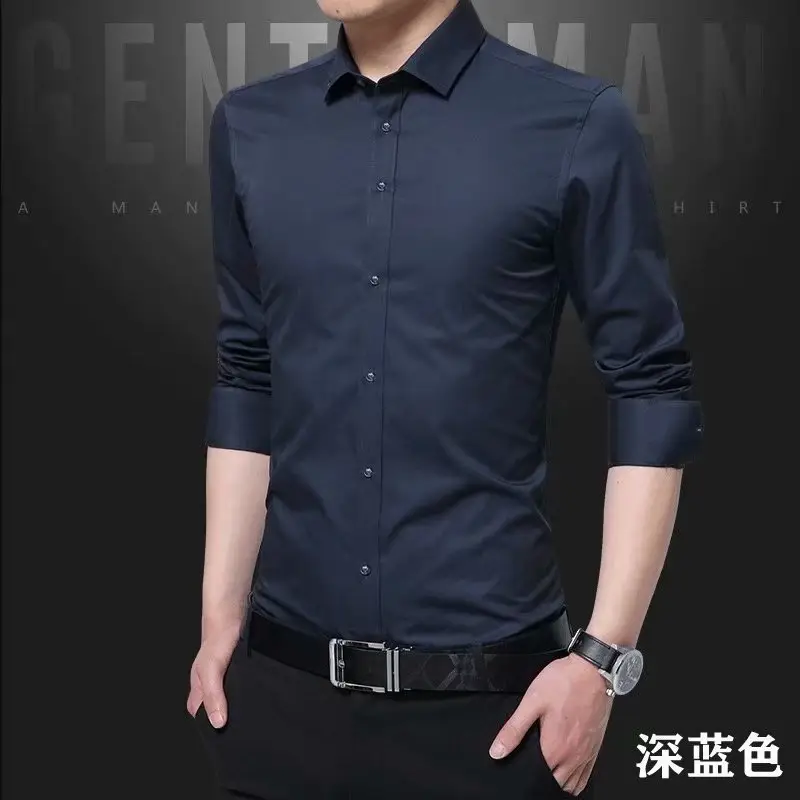 Men's Long Sleeve Button-Up Shirt Maroon Slim Fit — feature 7