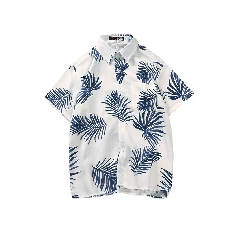 Men Floral Short Sleeve Shirt Green White Summer Wear