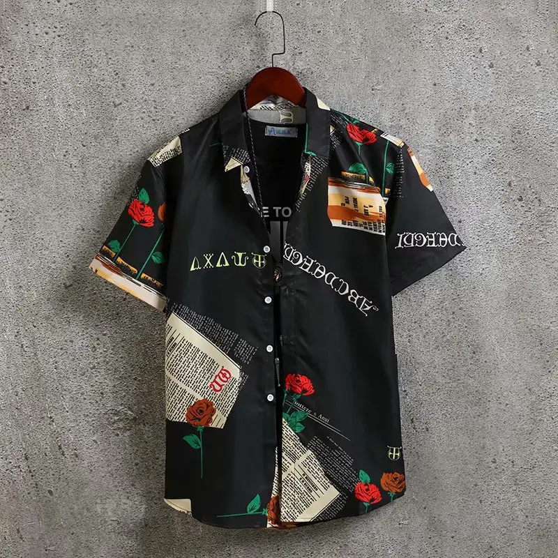 Men Floral Short Sleeve Shirt Green White Summer Wear