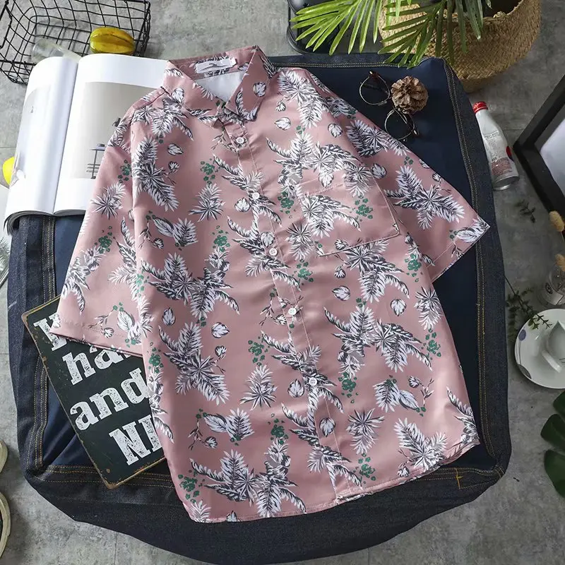 Men Floral Short Sleeve Shirt Green White Summer Wear