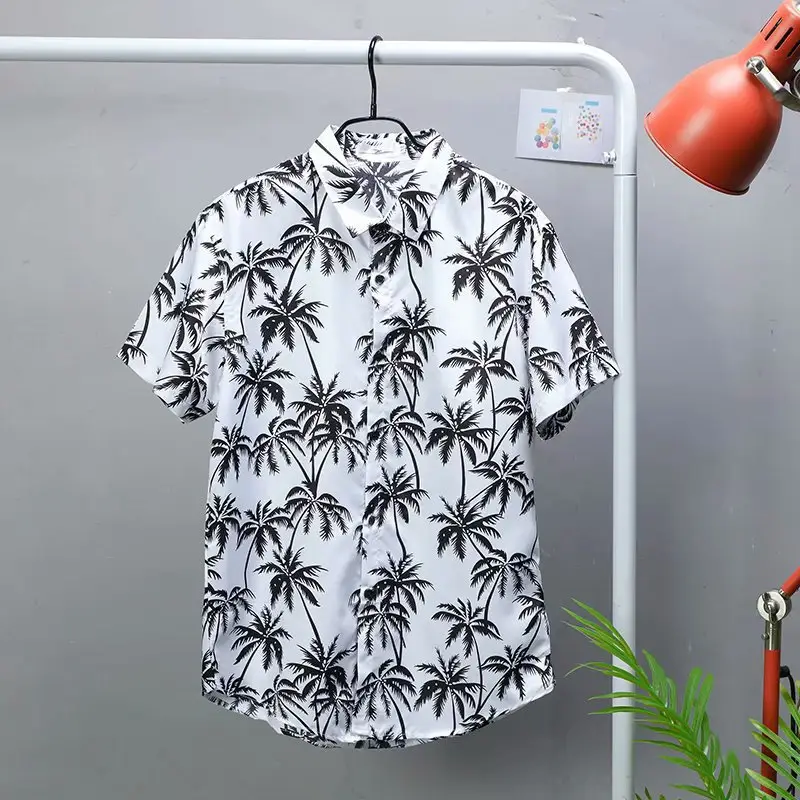 Men Floral Short Sleeve Shirt Green White Summer Wear