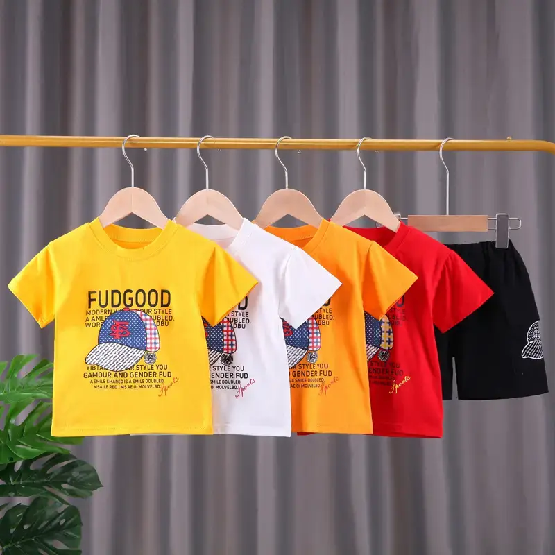 Children Cotton Fudge Good Shorts Set Yellow Black Summer