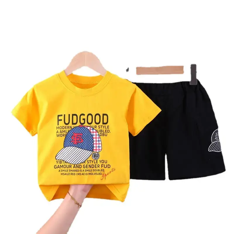 Children Cotton Fudge Good Shorts Set Yellow Black Summer
