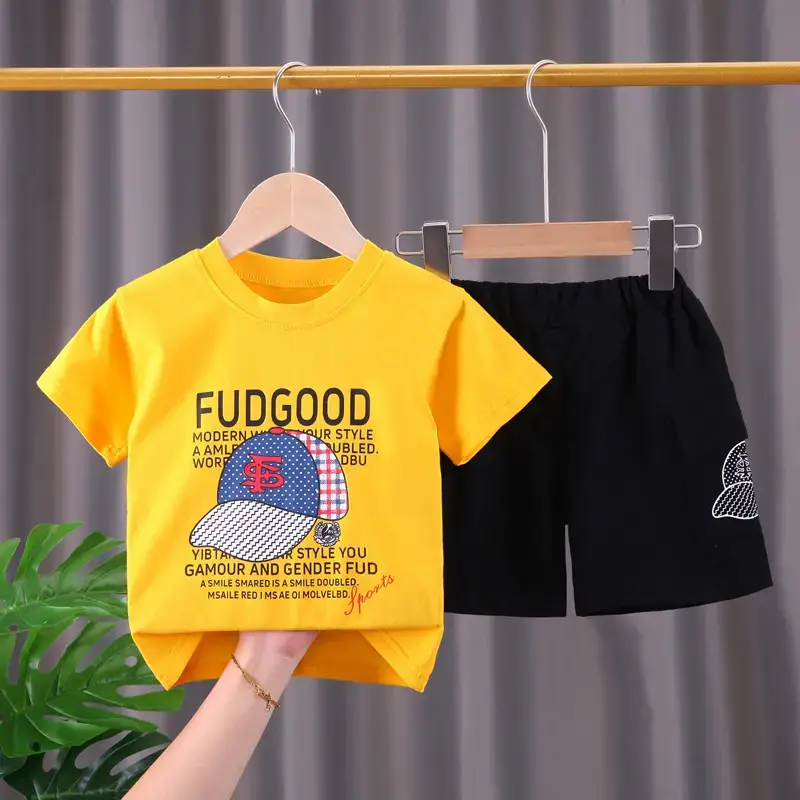 Children Cotton Fudge Good Shorts Set Yellow Black Summer — feature 2