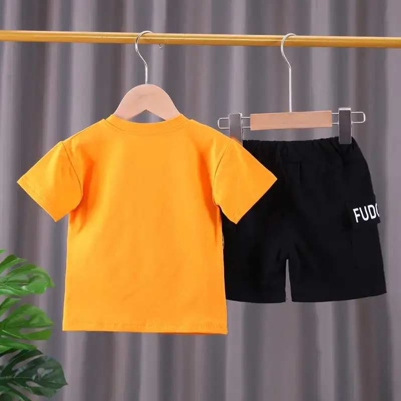 Children Cotton Fudge Good Shorts Set Yellow Black Summer — feature 6