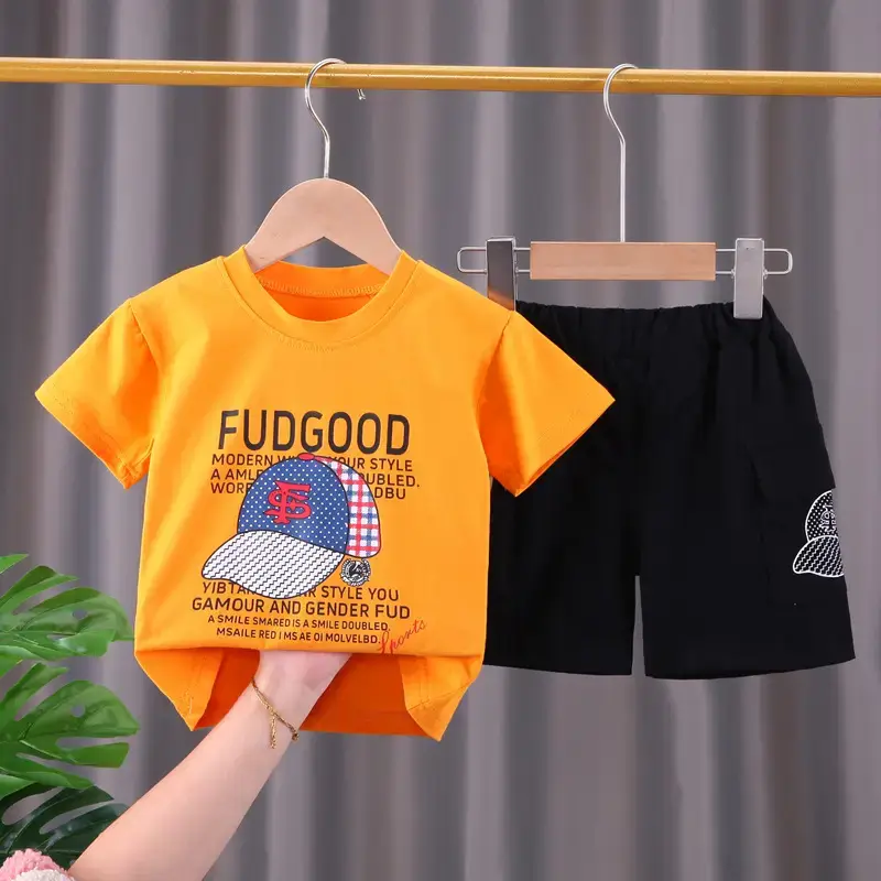 Children Cotton Fudge Good Shorts Set Yellow Black Summer
