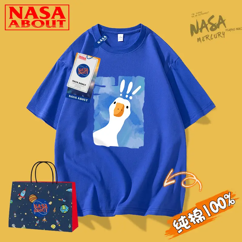 NASA Printed Yellow T-Shirt for Women Loose Cotton 2023
