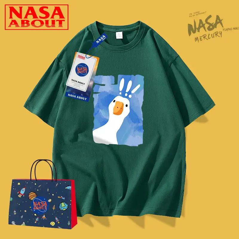 NASA Printed Yellow T-Shirt for Women Loose Cotton 2023