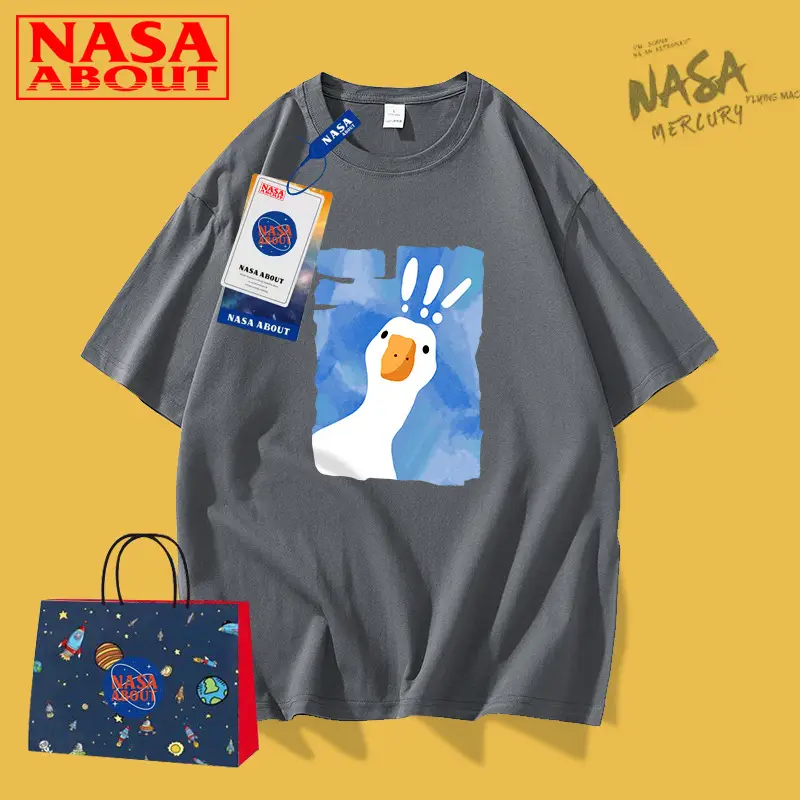 NASA Printed Yellow T-Shirt for Women Loose Cotton 2023