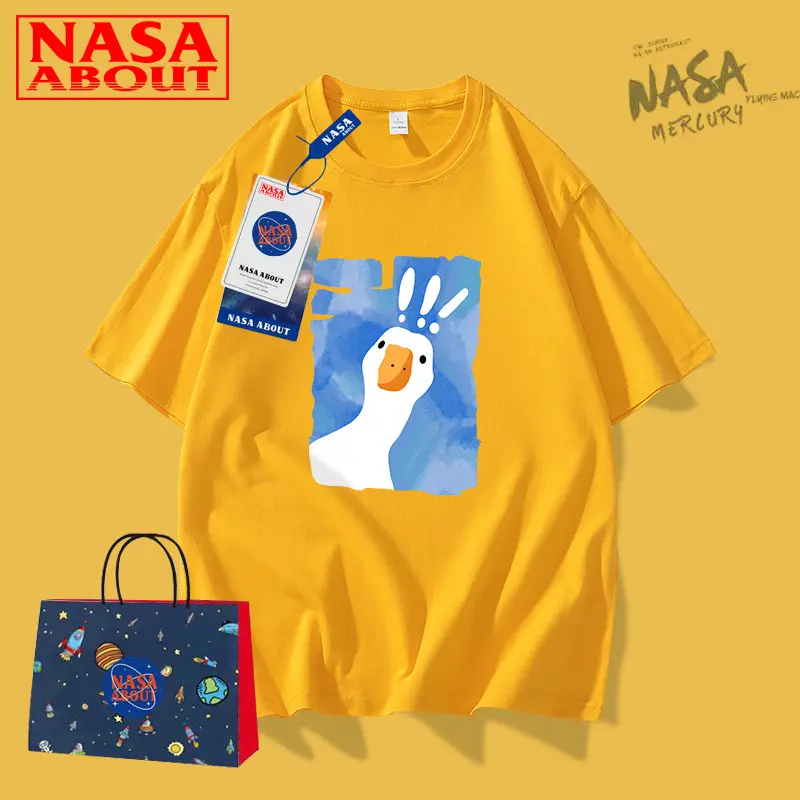 NASA Printed Yellow T-Shirt for Women Loose Cotton 2023