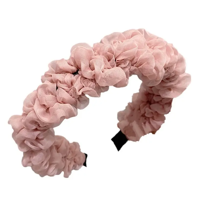 Sweet Fresh Pink Silk Fabric Hair Band with Wide Cranial Top