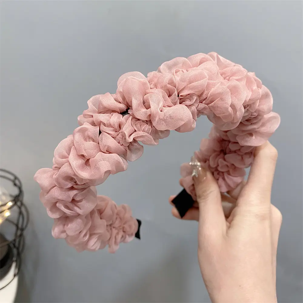 Sweet Fresh Pink Silk Fabric Hair Band with Wide Cranial Top
