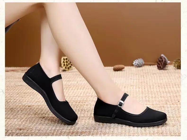 Spring New Old Beijing Cloth Shoes Women's Shoes Etiquette Shoes Single-layer Shoes Comfortable Breathable Work Shoes with Buckle Non-slip Soft Sole — feature 8