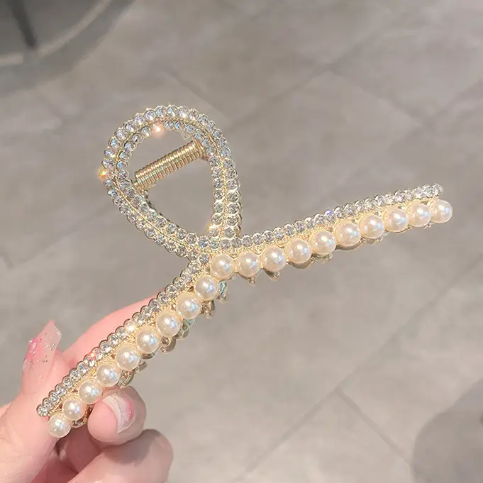 Pearl Flash Diamond Hairpin Clip Black Light Luxury - Image 4