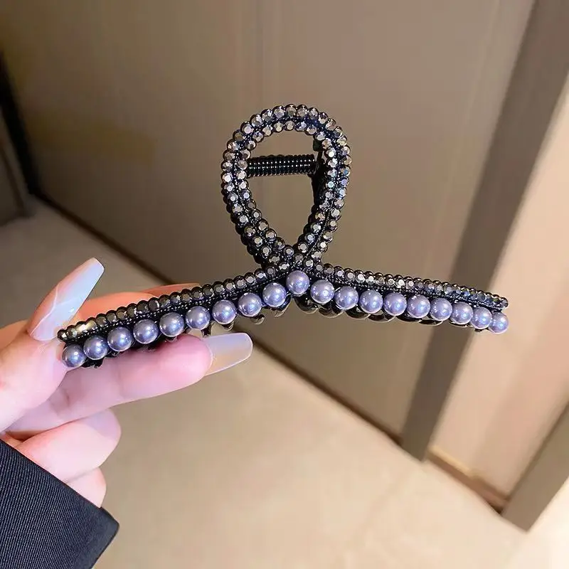 Pearl Flash Diamond Hairpin Clip Black Light Luxury - Image 5