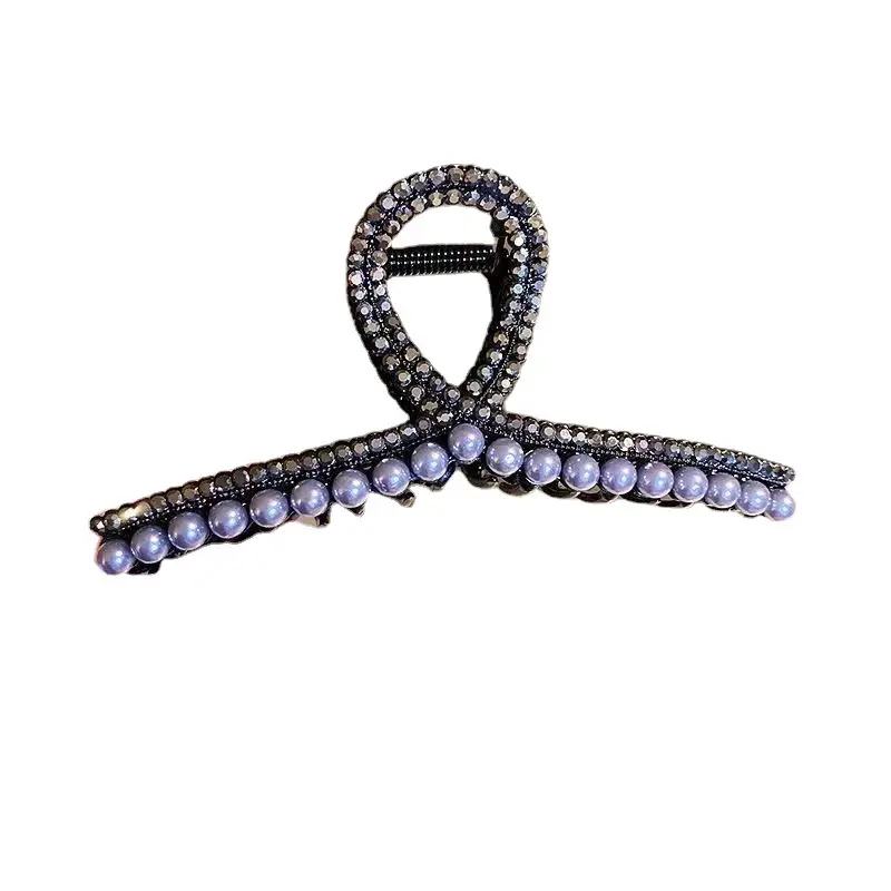 Pearl Flash Diamond Hairpin Clip Black Light Luxury - Image 6