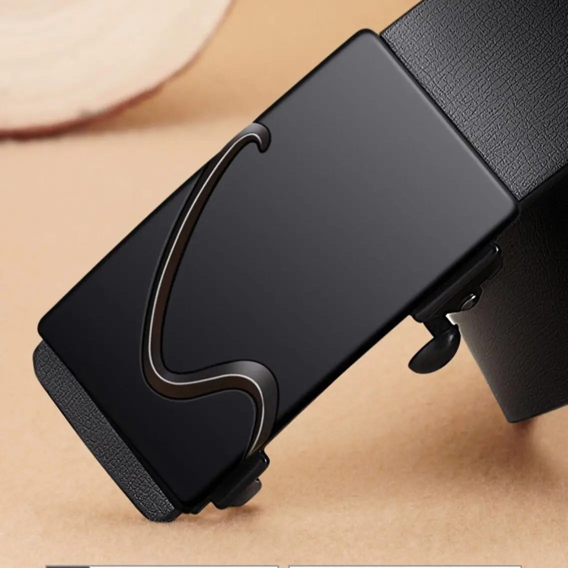 Men's Black Genuine Leather Belt with Automatic Buckle - Image 2