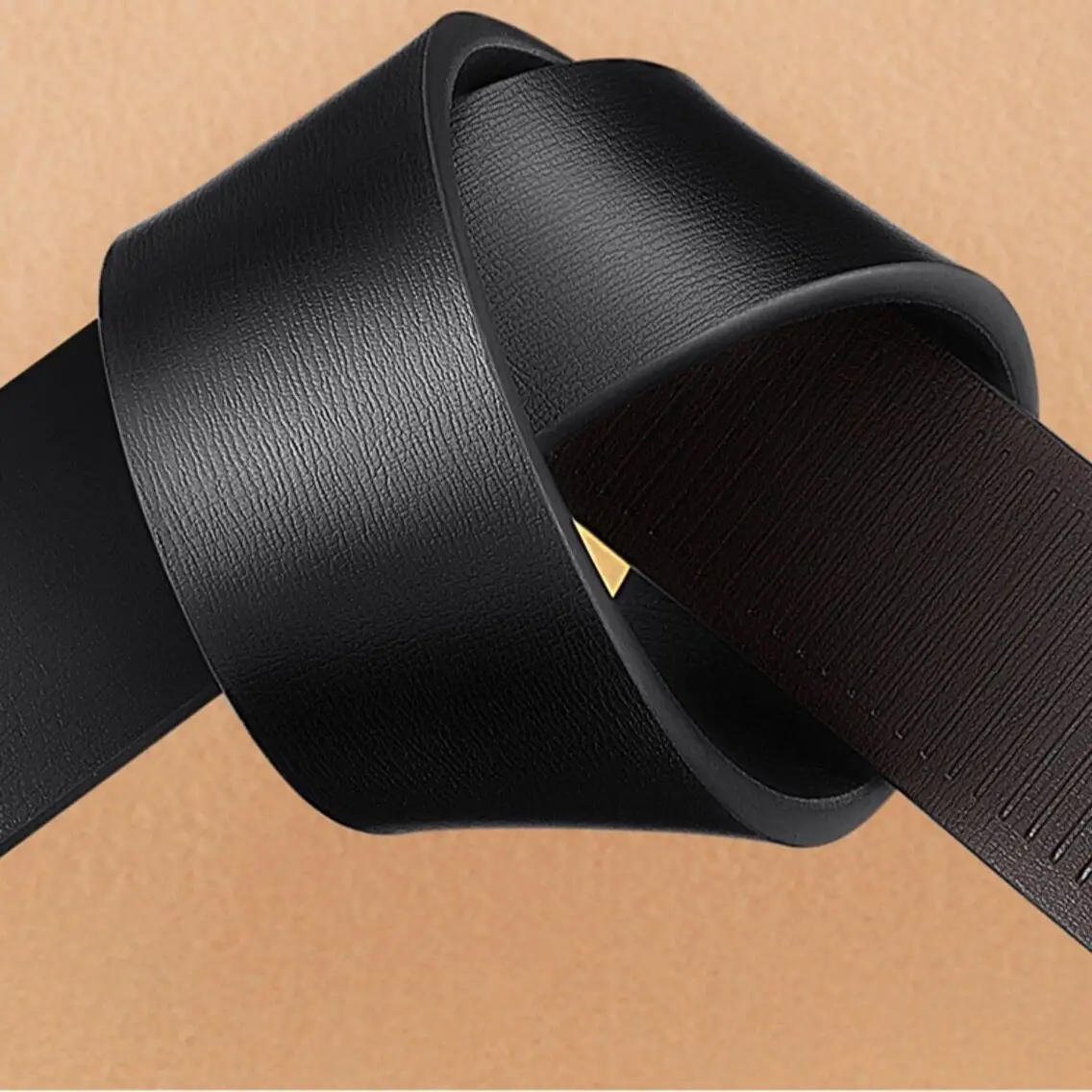 Men's Black Genuine Leather Belt with Automatic Buckle - Image 4
