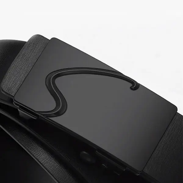 Men's Black Genuine Leather Belt with Automatic Buckle - Image 5