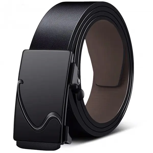 Men's Black Genuine Leather Belt with Automatic Buckle