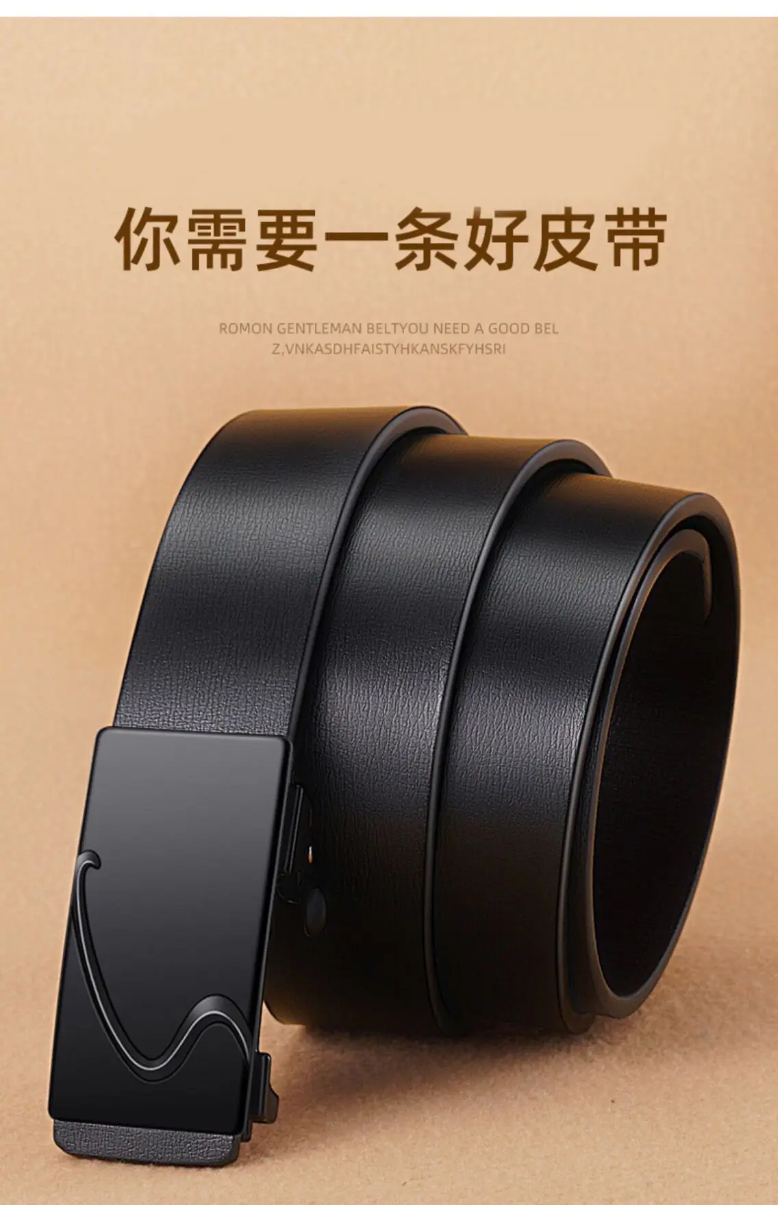 Men's Black Genuine Leather Belt with Automatic Buckle β feature 13