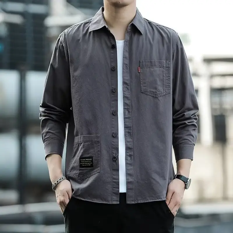 Men's Long Sleeve Cotton Shirt Tan Button Front - Image 10