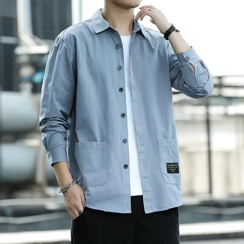Men's Long Sleeve Cotton Shirt Tan Button Front - Image 14
