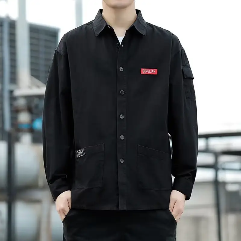Men's Long Sleeve Cotton Shirt Tan Button Front - Image 21