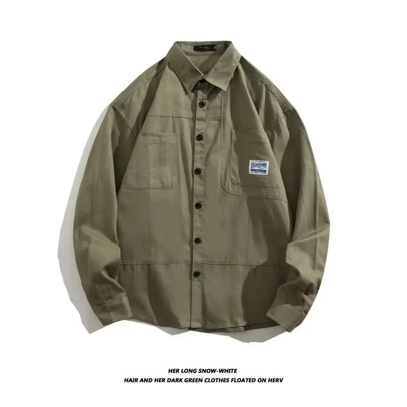 Men's Long Sleeve Cotton Shirt Tan Button Front - Image 7