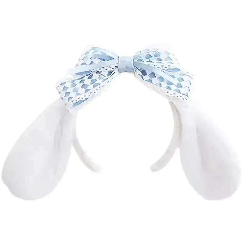 Pink Cinnamon Dog Ear Headband with Lace Bow - Image 7