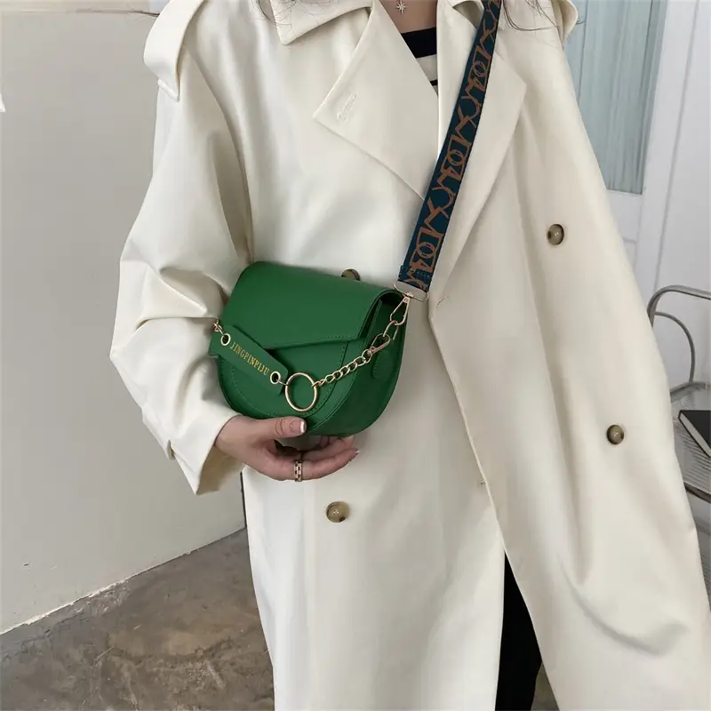 Green Chain Strap Saddle Bag for Women