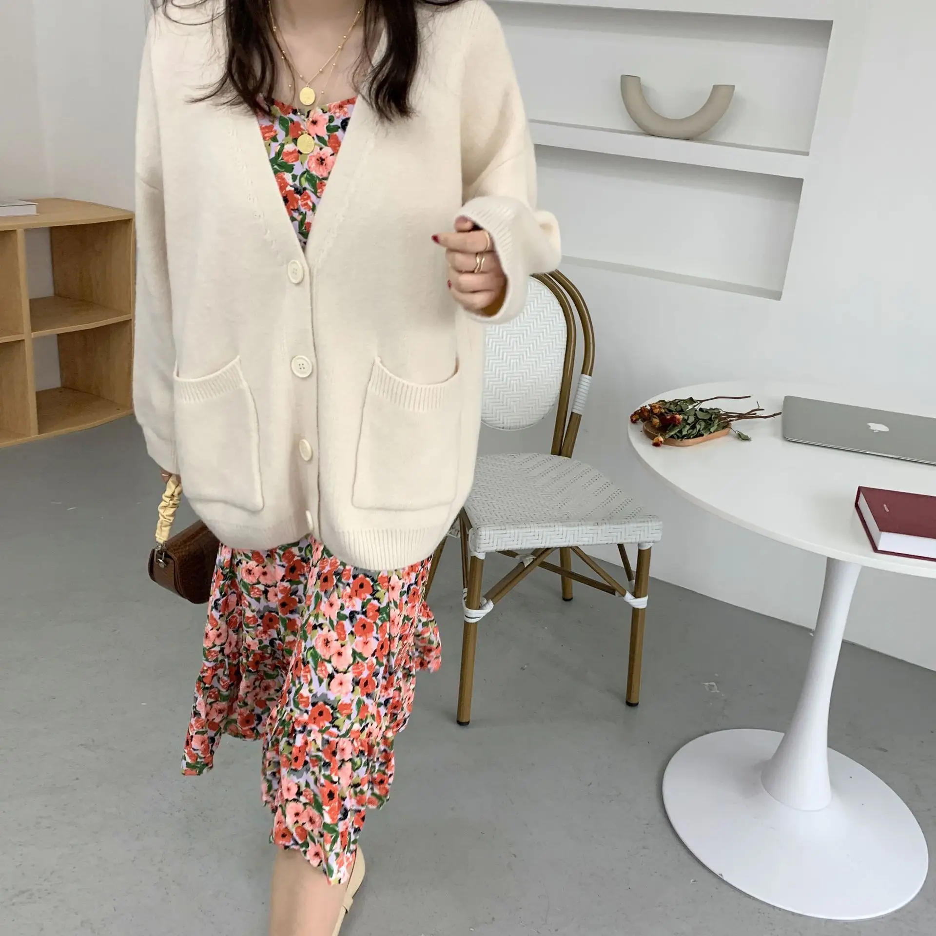 2025 Women's Blue Knitted Cardigan Jacket Mid-Length - Image 8