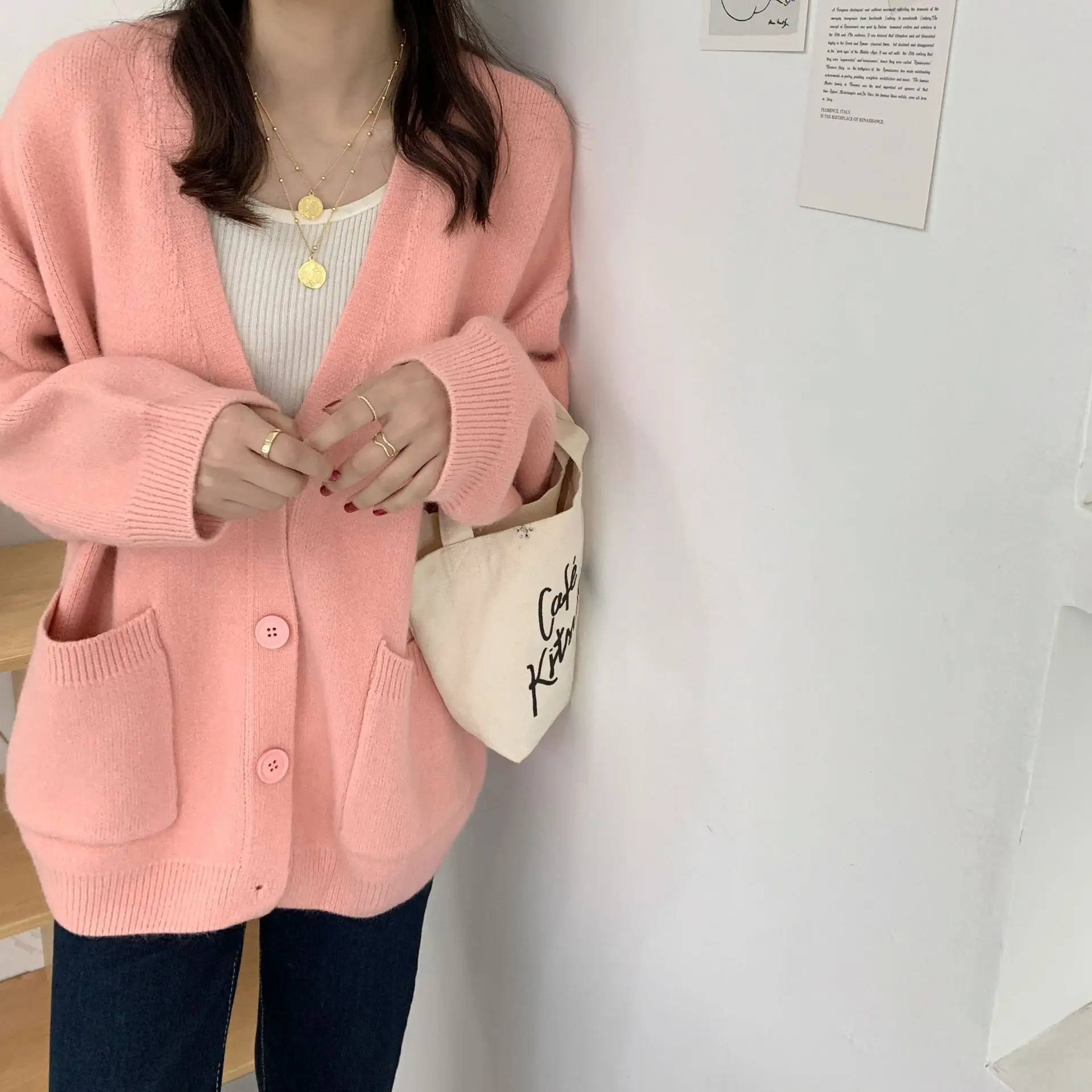 2025 Women's Blue Knitted Cardigan Jacket Mid-Length — feature 11