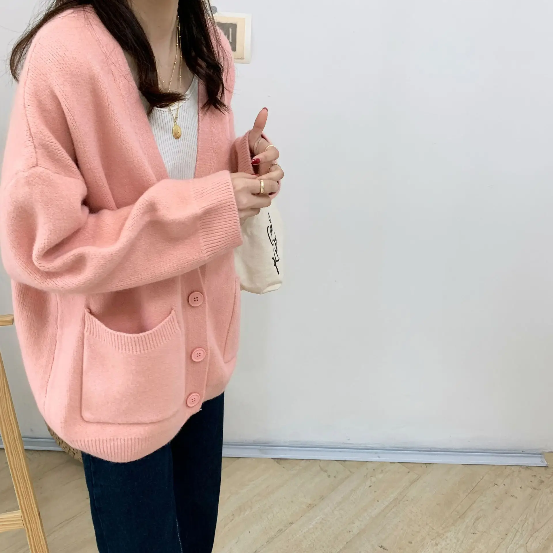 2025 Women's Blue Knitted Cardigan Jacket Mid-Length — feature 12