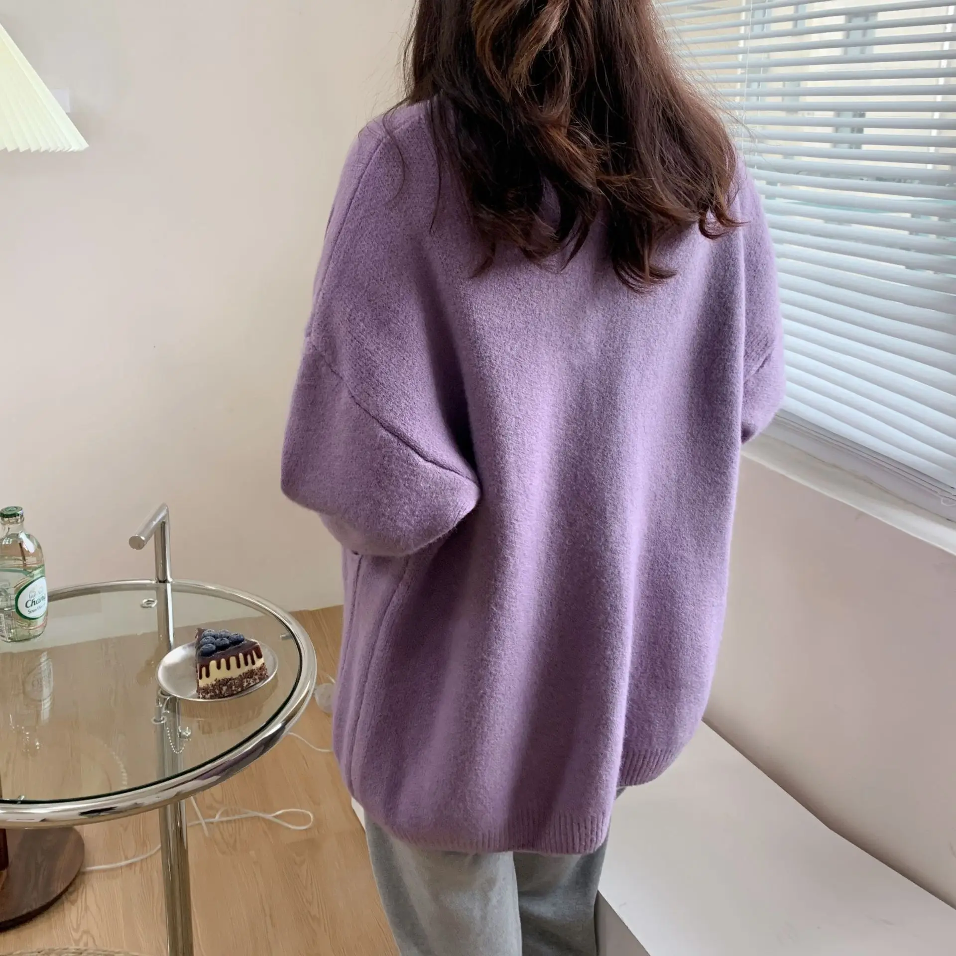 2025 Women's Blue Knitted Cardigan Jacket Mid-Length — feature 4