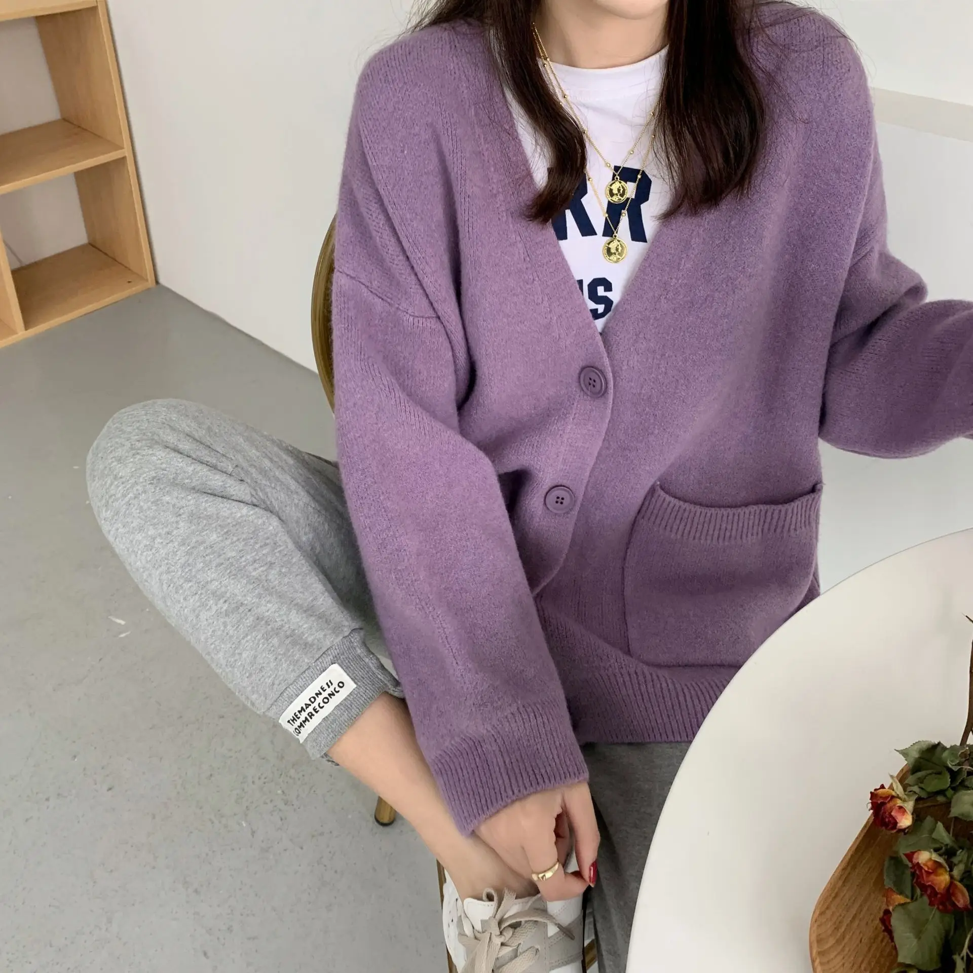 2025 Women's Blue Knitted Cardigan Jacket Mid-Length — feature 5